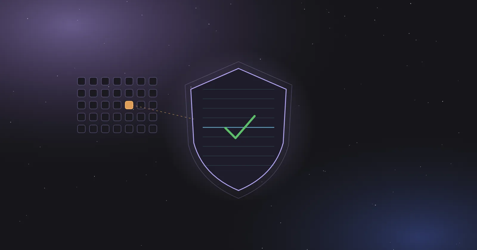 Illustration of a shield with scan lines and one flagged cell
