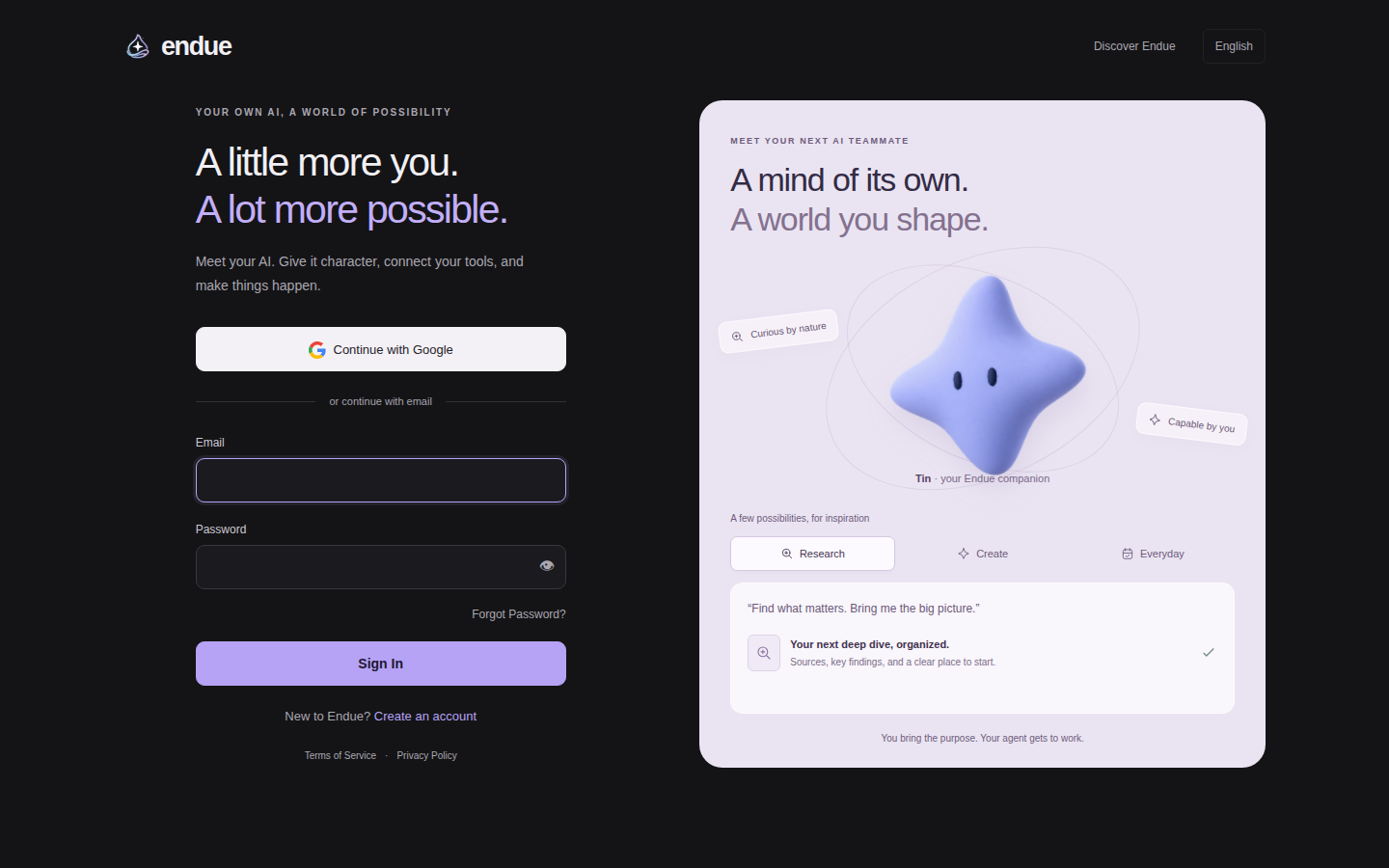 Sign-in: Tin and example prompts