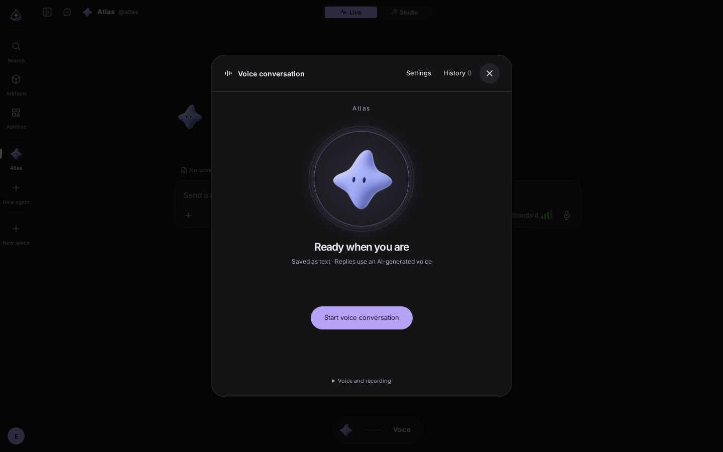 Voice capsule: the capsule under the composer and the character voice modal
