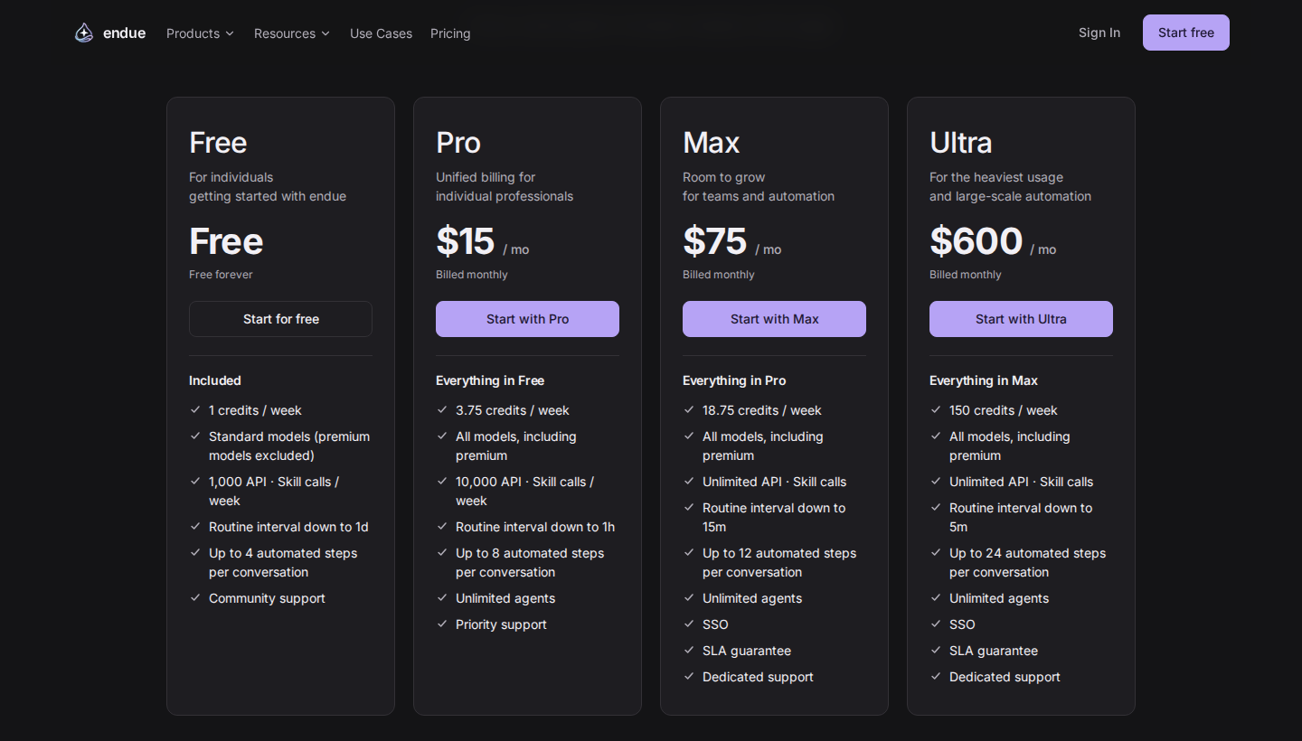 Plan cards: Free, Pro, Max and Ultra, with what Ultra includes