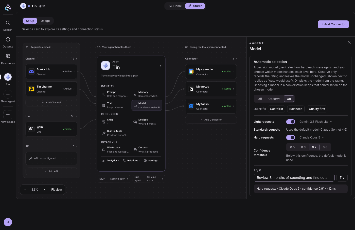 Studio › Model › Automatic selection: die Modelle für leichte und schwierige Anfragen und „Try it“