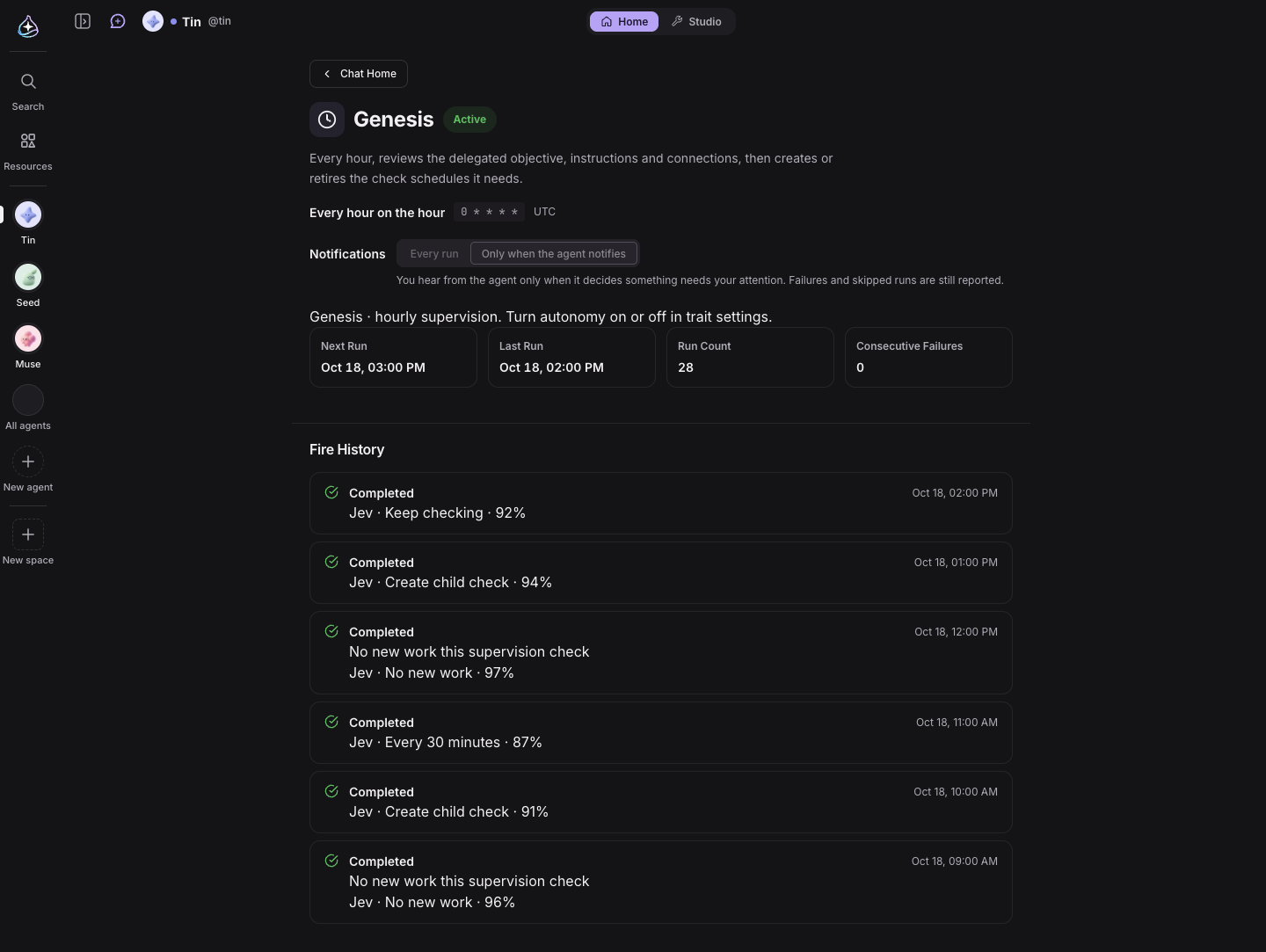 Genesis run history: Jev’s decision and confidence on every run