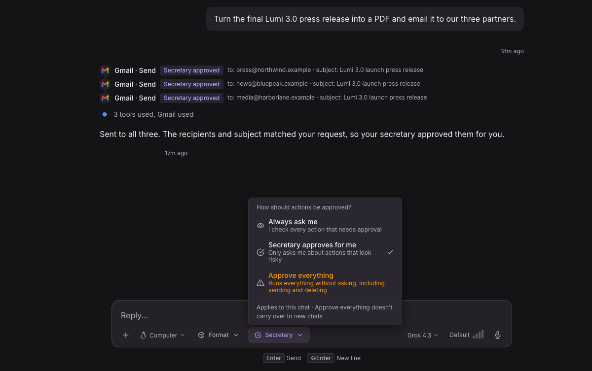 The approval mode menu in an agent chat composer