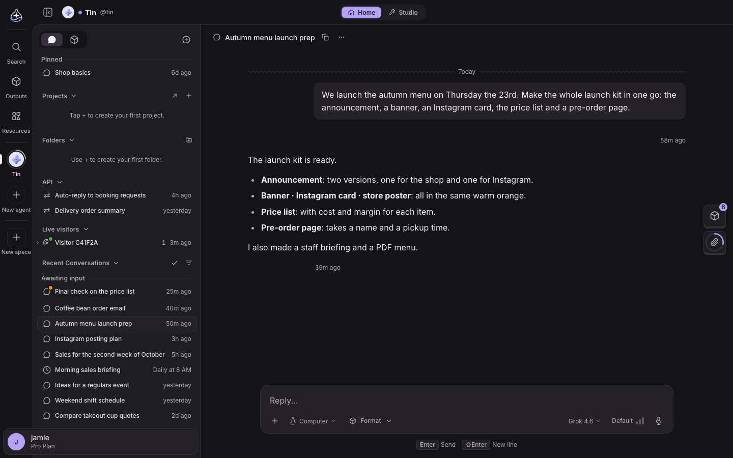 Before: the Chats | Outputs tabs