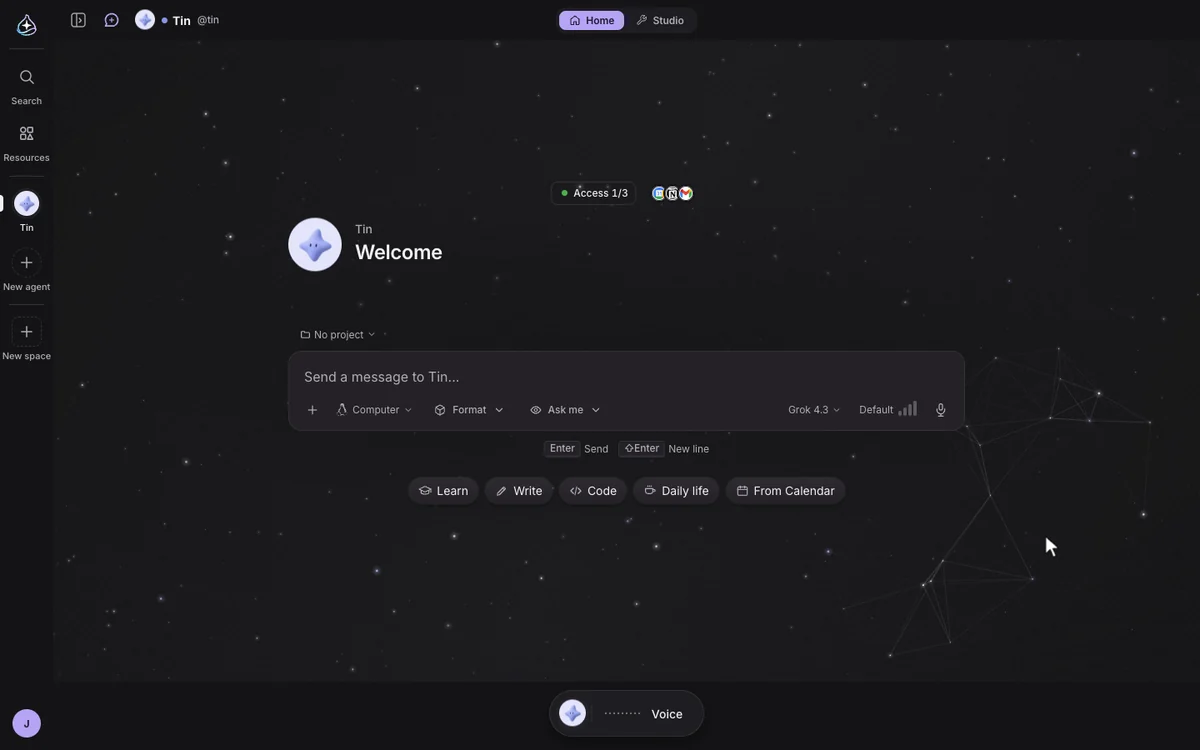 Live backgrounds on the chat home: Constellation, Flow and Nebula following the mouse